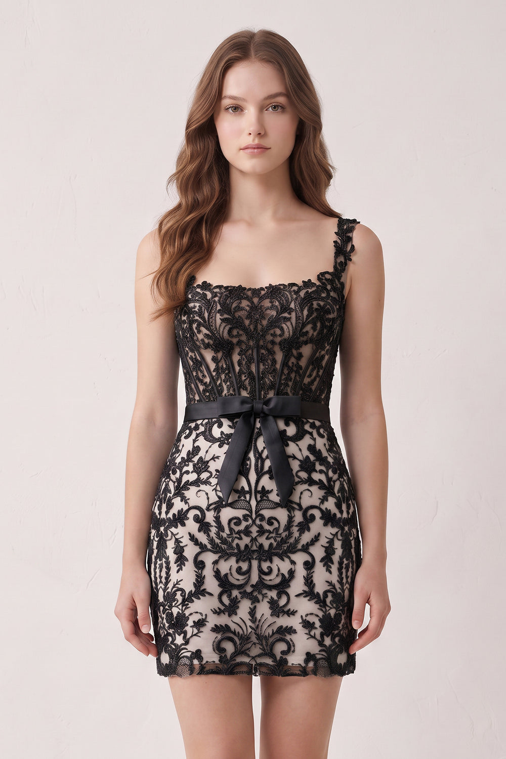 Black Bodycon Off the Shoulder Beaded Appliques Homecoming Dresses with Bow | KISSPROM