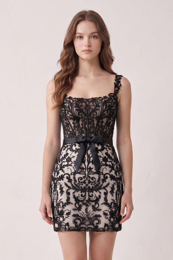 Black Bodycon Off the Shoulder Beaded Appliques Homecoming Dresses with Bow | KISSPROM