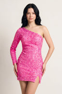 Black Bodycon One-Shoulder Sequins Mini Party Dresses - KissDress