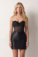 Black Bodycon Sequined Flowers Corset Sweetheart Homecoming Dress | KISSPROM