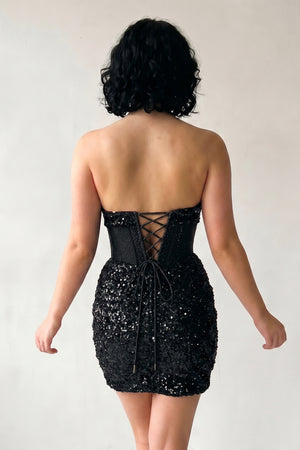 Black Bodycon Sparkly Strapless Sequins Mini Party Dresses (2) | KISSPROM