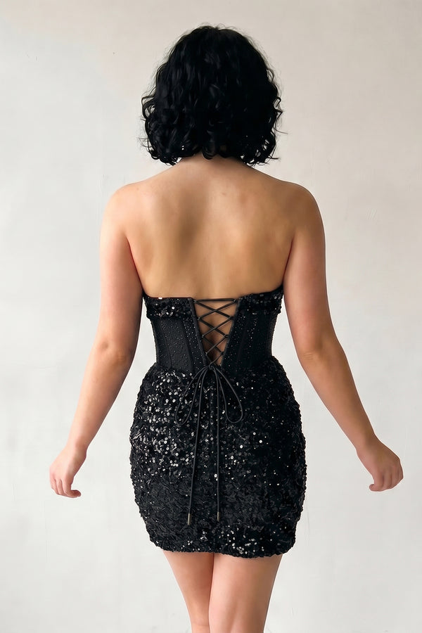Black Bodycon Sparkly Strapless Sequins Mini Party Dresses (2) | KISSPROM