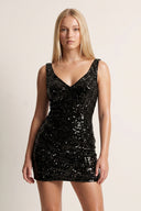 Black Bodycon V Neck Sequins Mini Party Dresses | KISSPROM