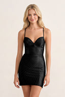 Black Bodycon V Neck Short Homecoming Dresses With Beadings | KISSPROM
