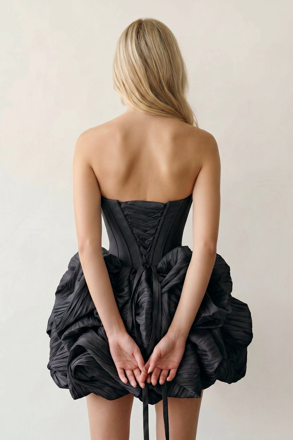 Black Bubble Hem Strapless Basque Waist Homecoming Dress With Beading - KISSPROM
