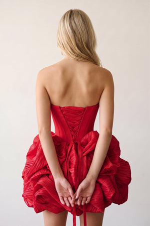 Red Bubble Hem Strapless Basque Waist Homecoming Dress With Beading - KISSPROM