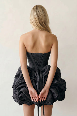 Black Bubble Hem Strapless Basque Waist Homecoming Dress With Beading - KISSPROM