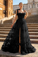 Scarlet Tulle A - line 3D Flower Long Prom Dress With Slit - KissProm