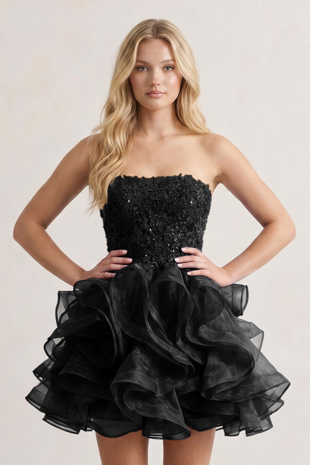A-line Lace Appliques Organza Short Homecoming Dress - KissProm