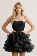 A-line Lace Appliques Organza Short Homecoming Dress - KissProm