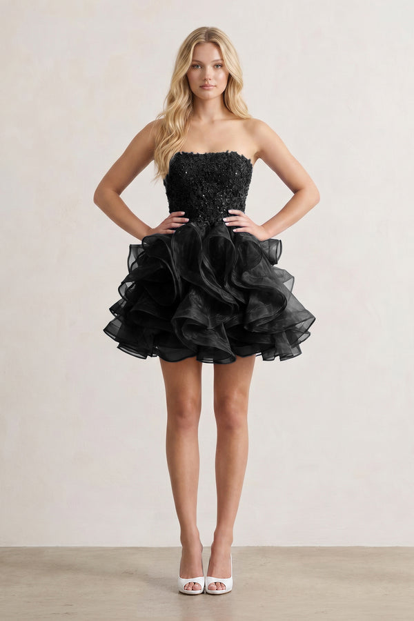 A-line Lace Appliques Organza Short Homecoming Dress - KissProm