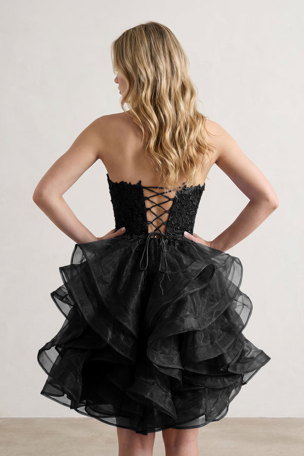 A-line Lace Appliques Organza Short Homecoming Dress - KissProm