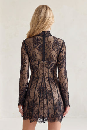 Black Charming Sheath High Neck Lace Short Wedding Dresses (2) | KISSPROM