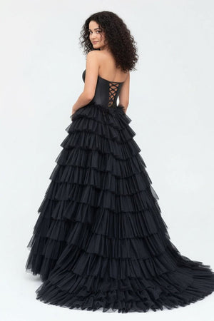 Harmony | A - Line Sweetheart Tiered Tulle Prom Dress with Slit - KissProm
