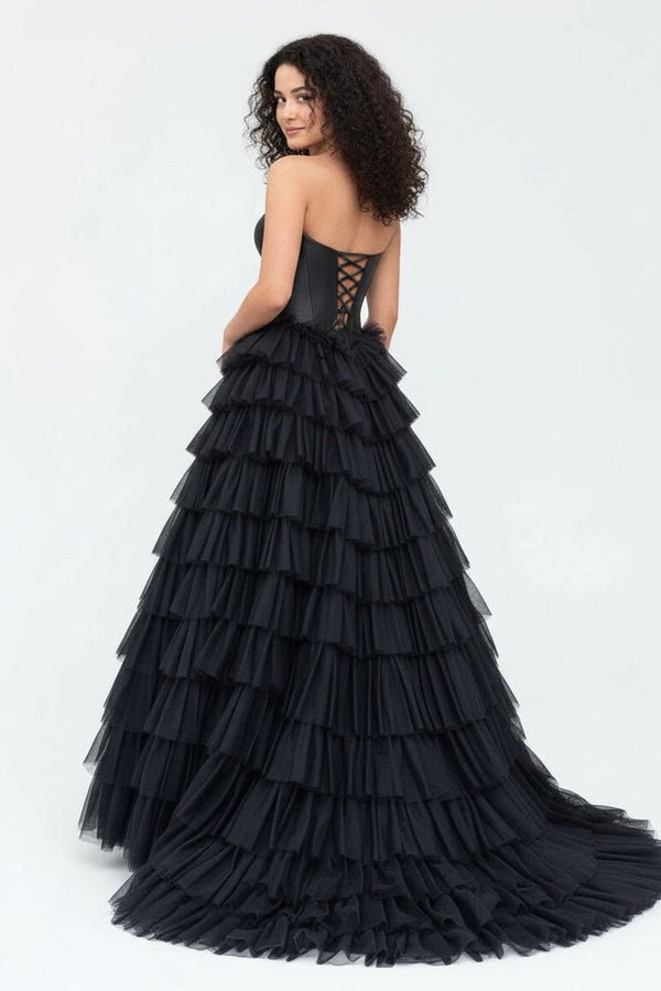 Harmony | A - Line Sweetheart Tiered Tulle Prom Dress with Slit - KissProm