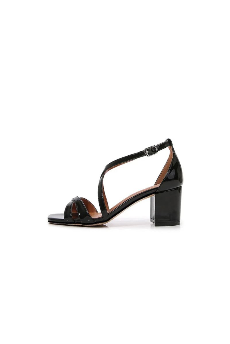 Black Cross Strappy Block Heel Sandal - KissProm