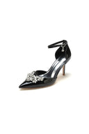 Black Elegant High Heels with Crystal Embellishment - KissProm
