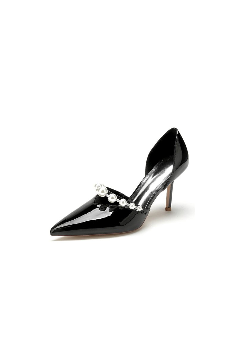 Black Elegant High Heels with Pearl Embellishment - KissProm