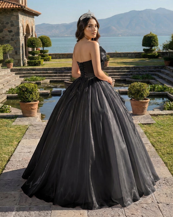 Black Elegant Organza Strapless Quinceanera Dresses (2) | KISSPROM