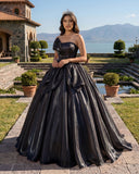 Black Elegant Organza Strapless Quinceanera Dresses | KISSPROM