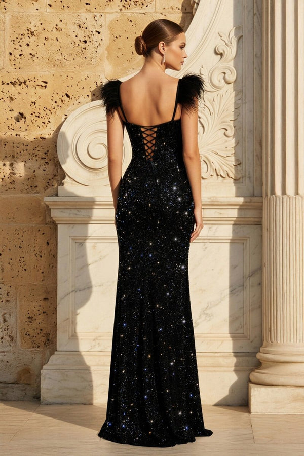 Sheath Glitter Jersey Long Prom Dress with Slit - KissProm