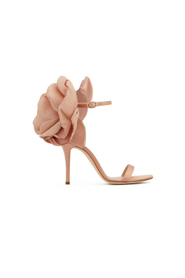 Black Flower Embellished High Stiletto Heel Sandals - KissProm