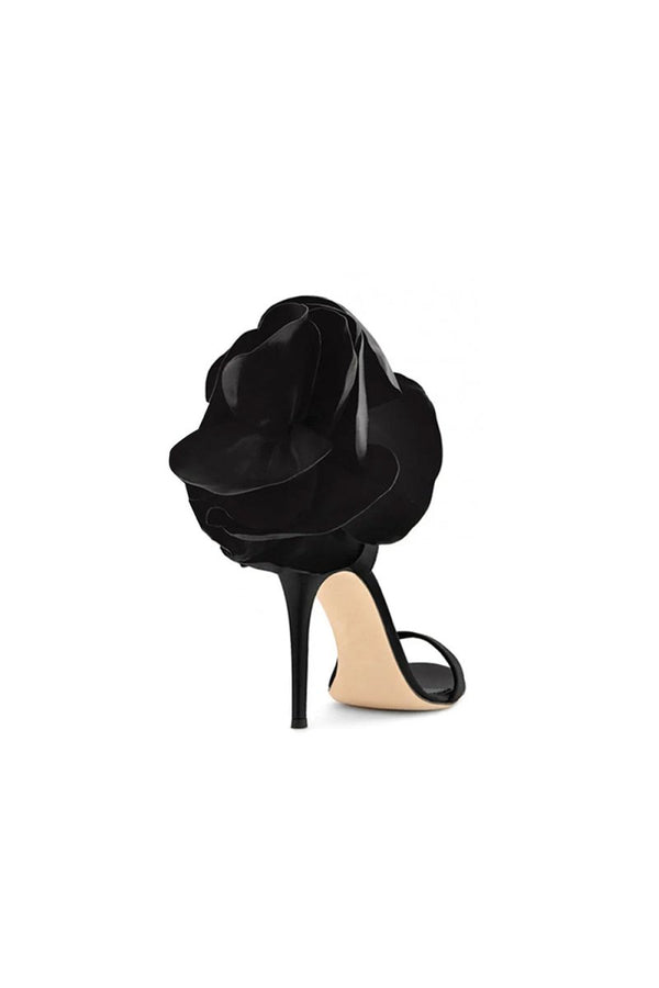 Black Flower Embellished High Stiletto Heel Sandals - KissProm