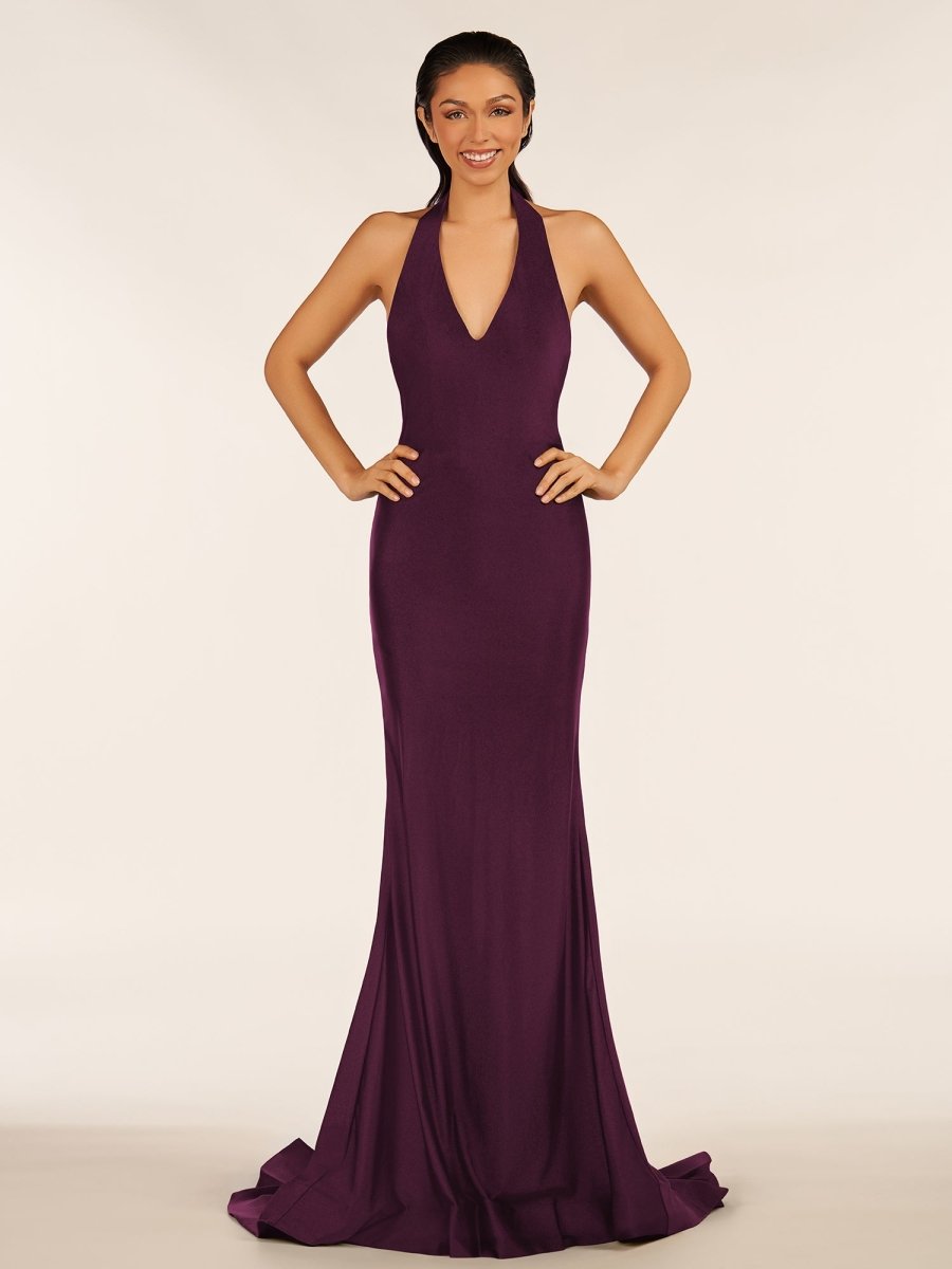 Simple Black Halter Backless Mermaid Long Prom Dress Grape / 18 Simple Black Halter Backless Mermaid Long Prom Dress Grape / 18