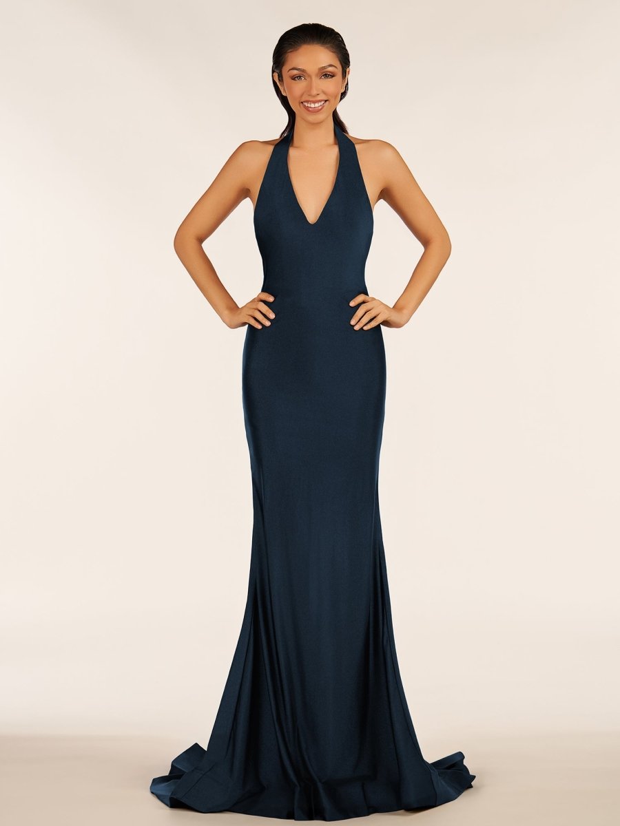 Simple Black Halter Backless Mermaid Long Prom Dress