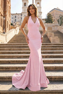 Simple Black Halter Backless Mermaid Long Prom Dress