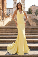 Simple Black Halter Backless Mermaid Long Prom Dress
