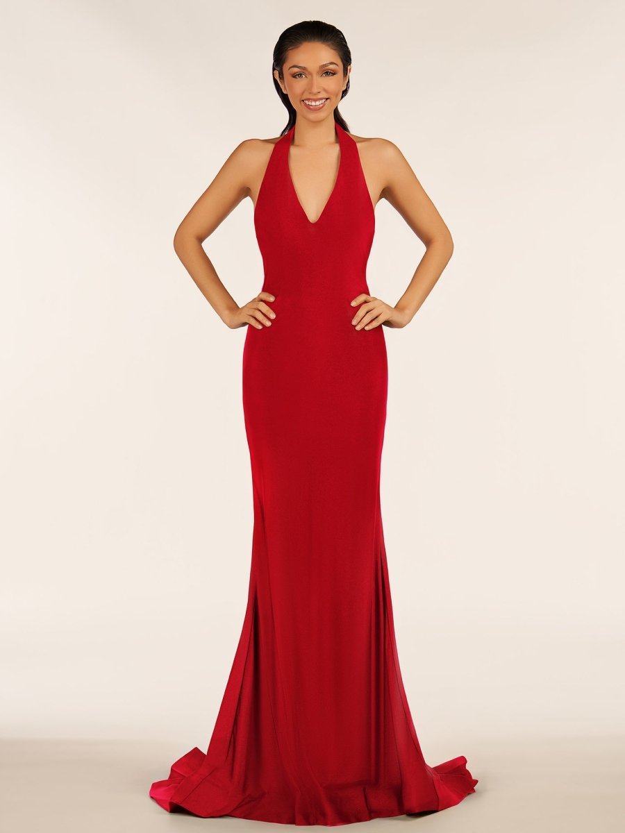 Simple Black Halter Backless Mermaid Long Prom Dress Red / Custom Size Simple Black Halter Backless Mermaid Long Prom Dress Red / Custom Size