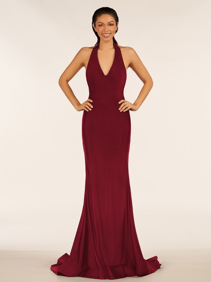 Simple Black Halter Backless Mermaid Long Prom Dress Burgundy / 16 Simple Black Halter Backless Mermaid Long Prom Dress Burgundy / 16