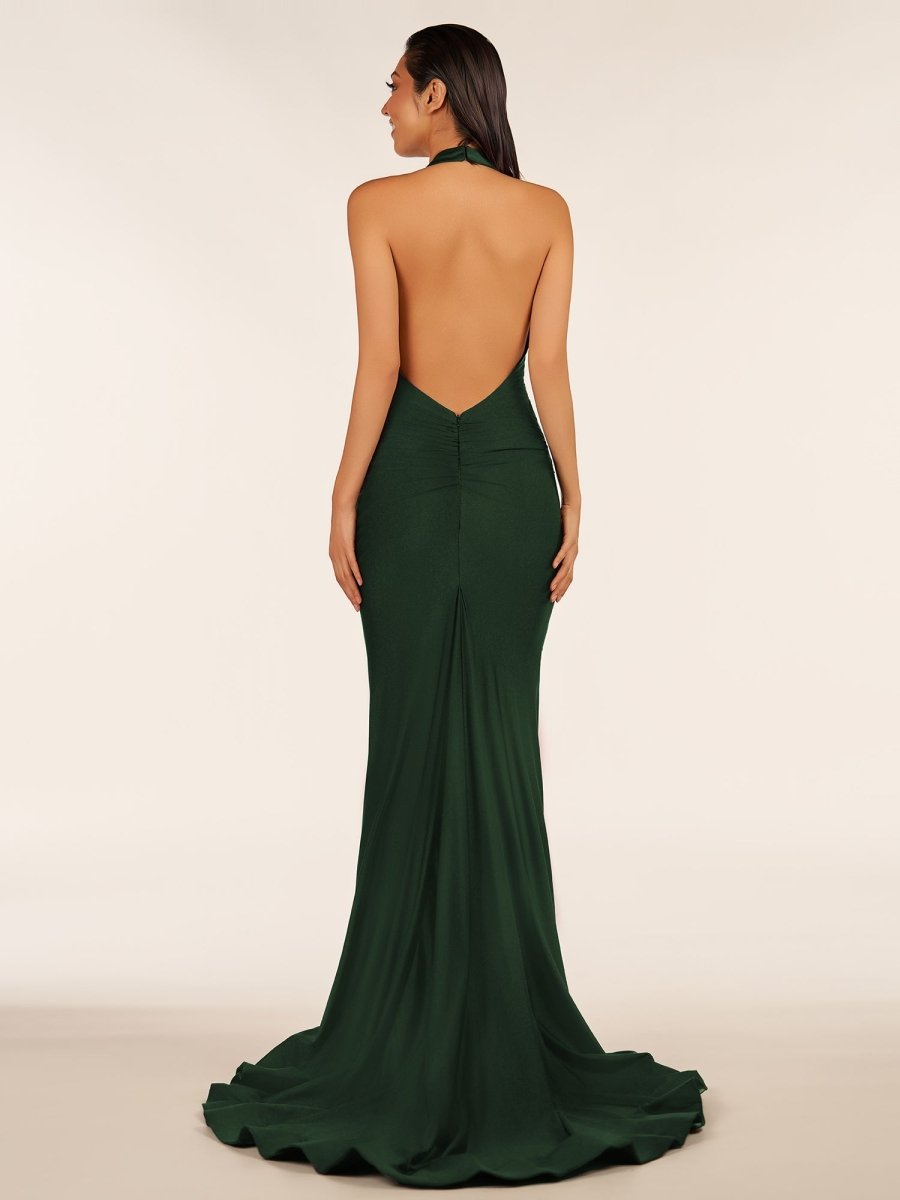 Simple Black Halter Backless Mermaid Long Prom Dress