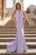Simple Black Halter Backless Mermaid Long Prom Dress