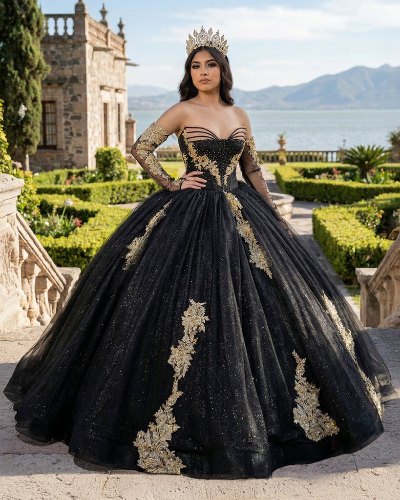black xv dresses KPDFIF Lace Applique Quinceanera with Train Aqua Size 00 Up Back Embellishment Off Shoulder Cape Quinceanera Dress