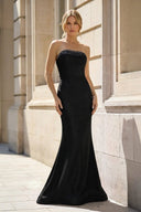 Fuchsia Strapless Mermaid Satin Long Prom Dresses With Beading - KissProm