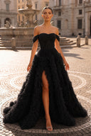 Gorgeous A Line Off the Shoulder Long Tulle Prom Dress with Slit - KISSPROM PROM DRESSES