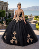 Black Off the Shoulder Quinceanera Dresses with Appliques | KISSPROM