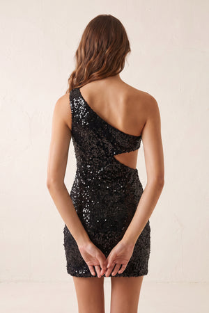 Black One Shoulder Sequins Bodycon Cut out Mini Homecoming Dresses (2) | KISSPROM