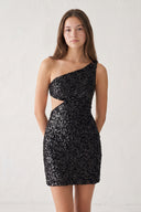 Black One Shoulder Sequins Bodycon Cut out Mini Homecoming Dresses | KISSPROM