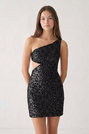 Black One Shoulder Sequins Bodycon Cut out Mini Homecoming Dresses | KISSPROM