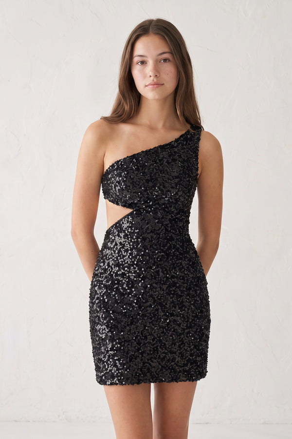 Black One Shoulder Sequins Bodycon Cut out Mini Homecoming Dresses | KISSPROM