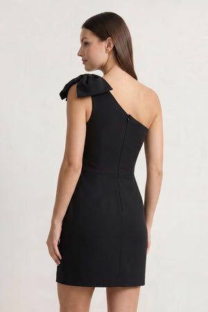 Black One Shoulder Sheath Homecoming Dress with Bows | KISSPROM