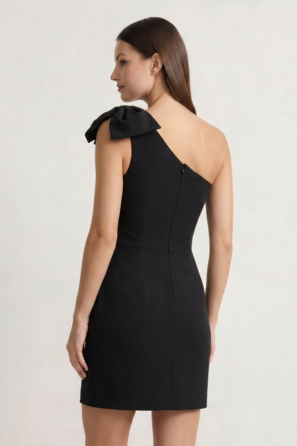 Black One Shoulder Sheath Homecoming Dress with Bows | KISSPROM