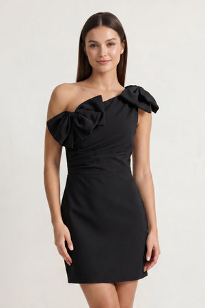 Black One Shoulder Sheath Homecoming Dress with Bows | KISSPROM