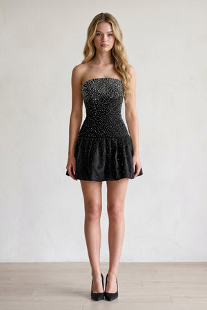 Black Pearl A-Line Strapless Satin Homecoming Dress With Lace-up Back - KISSPROM