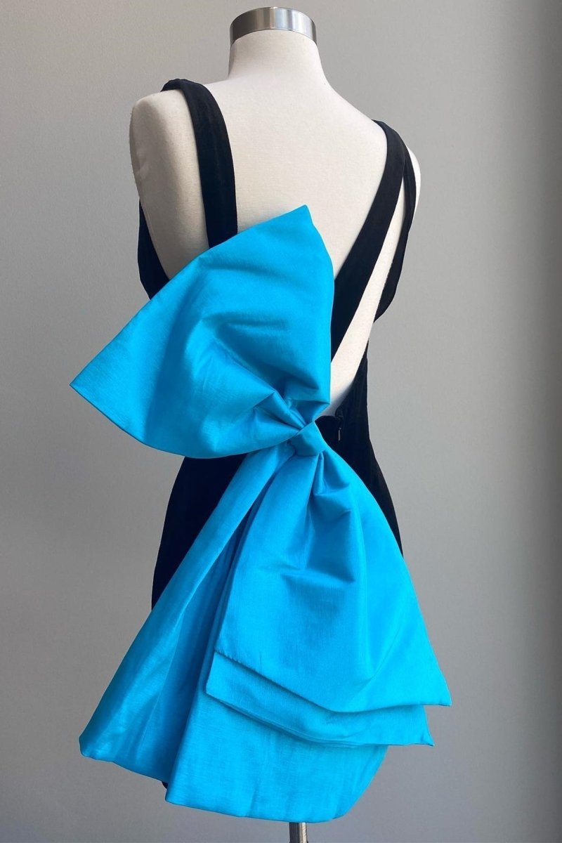 Blocca | Black Plunge V Bow Back Bodycon Mini Party Dress