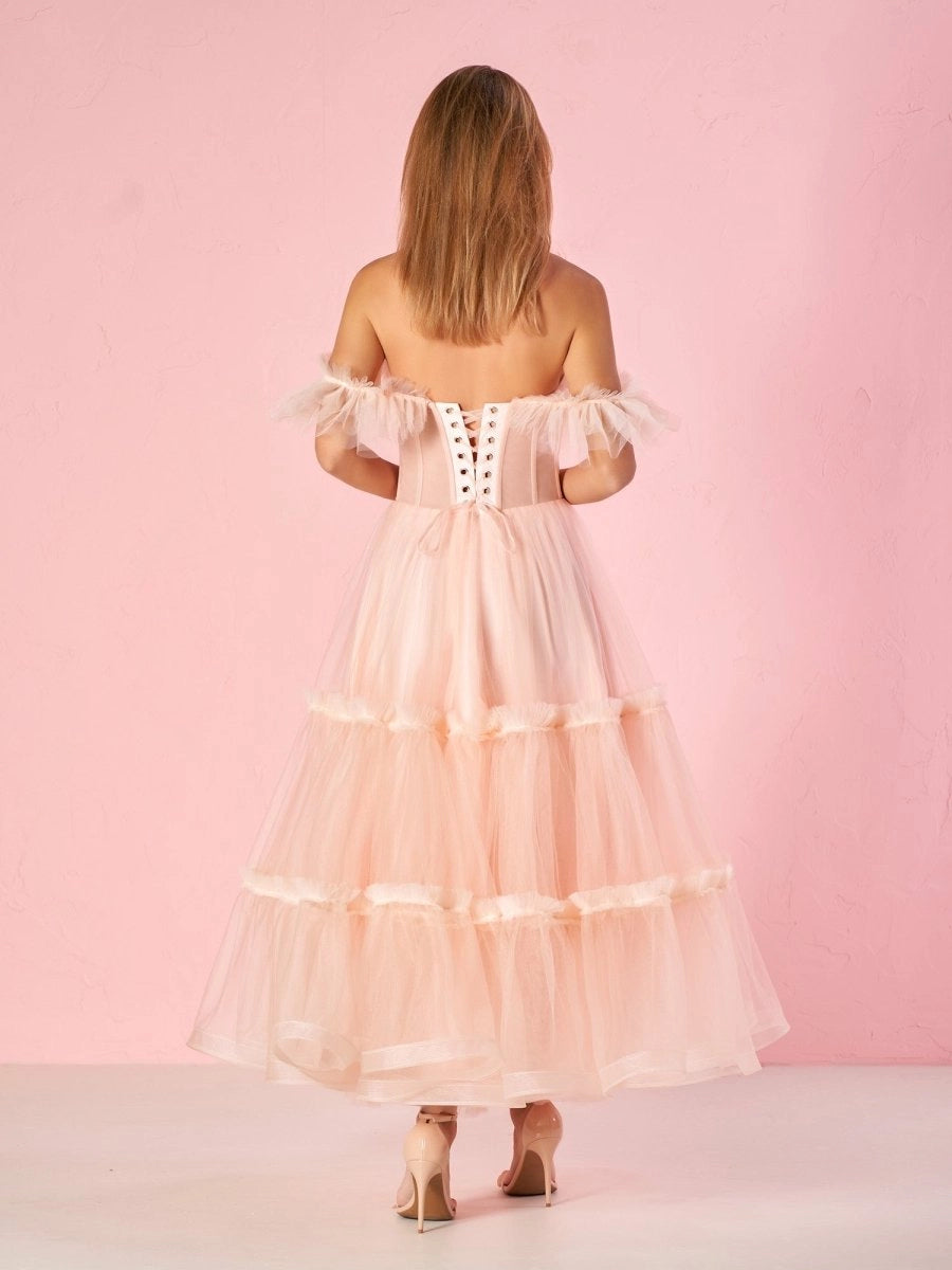 KissProm A-Line Corset Ruffled Tulle Prom Dress, Black / 8