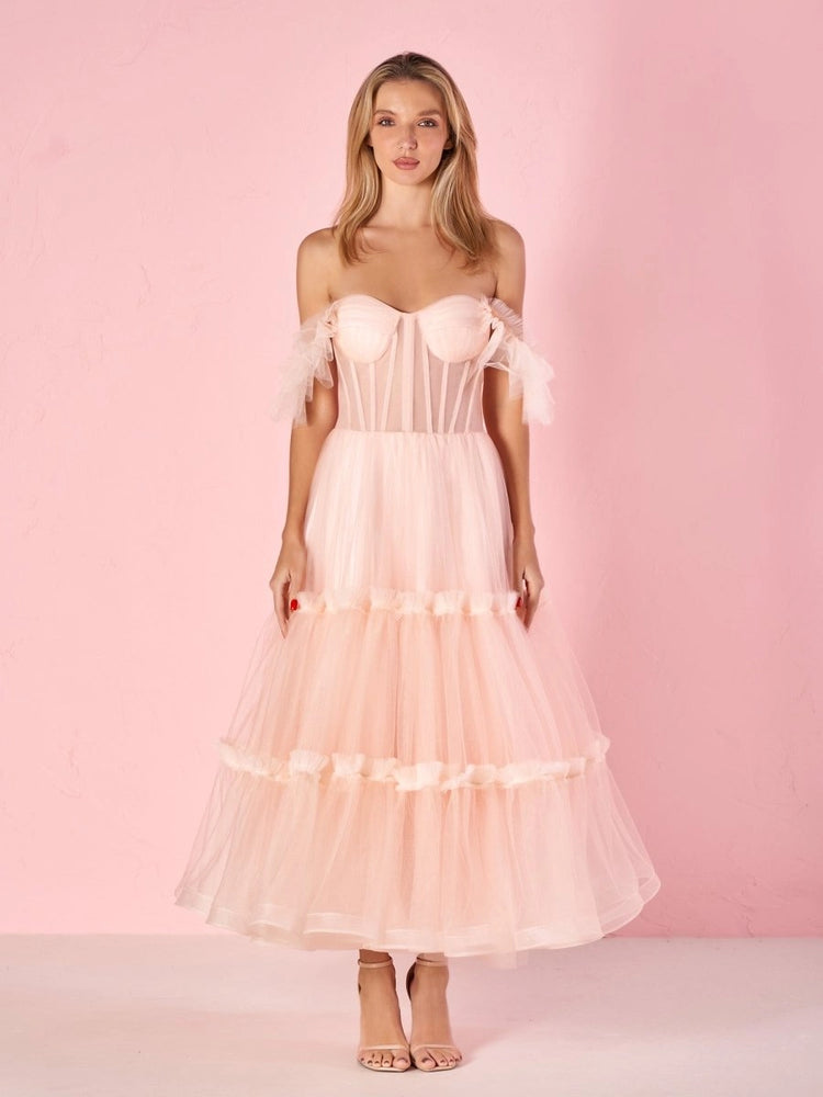 corset midi dress tulle Vintage Tulle Midi Prom Dress Sweetheart Corset Party Gown Princess Co Msikoods Official Store